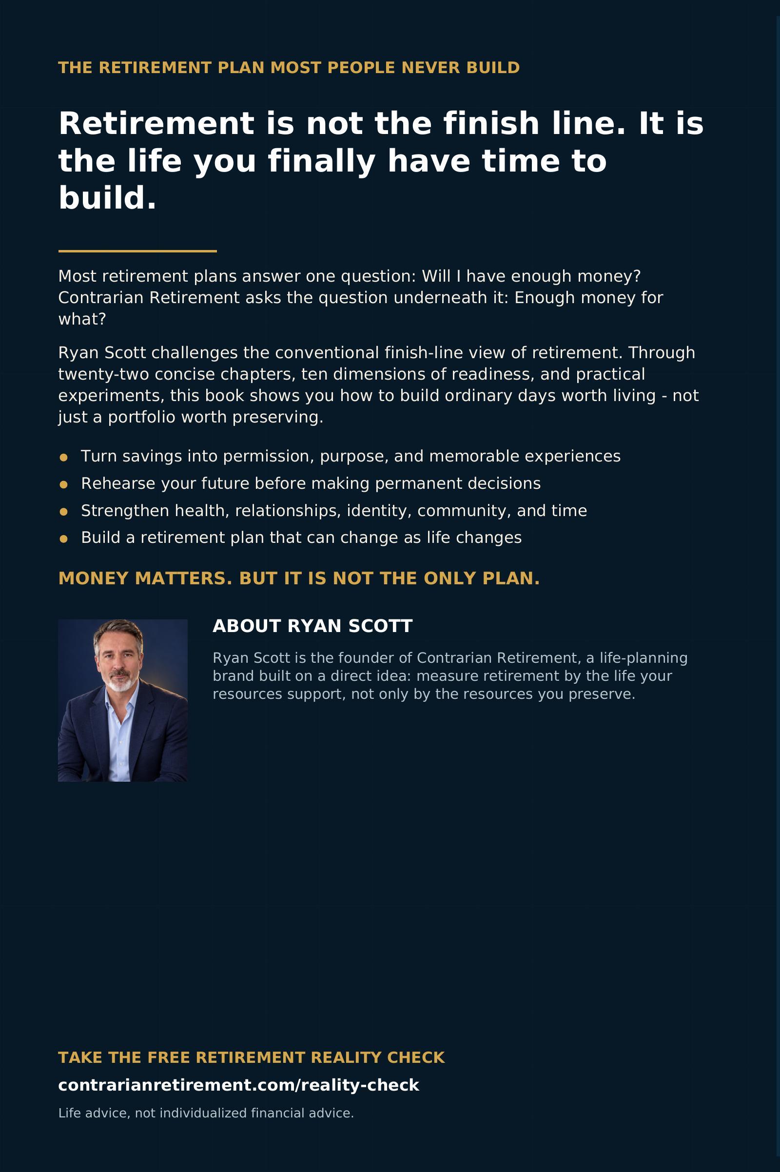 Back cover of Contrarian Retirement by Ryan Scott